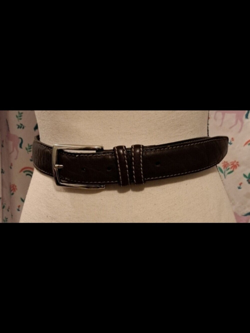 American Bison Leather Mocha Country Western Belt w/ Silver Tone Buckle SZ 53in
